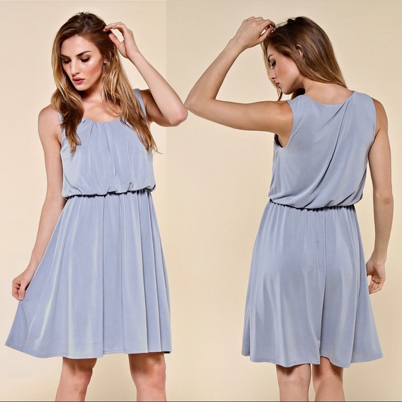 "Bella" Cupro Modal Dress in Dusty Blue - Picture 3 of 5